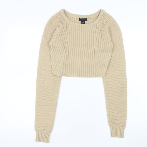 PrettyLittleThing Women Beige Petite M Rib Knit Pullover Jumper