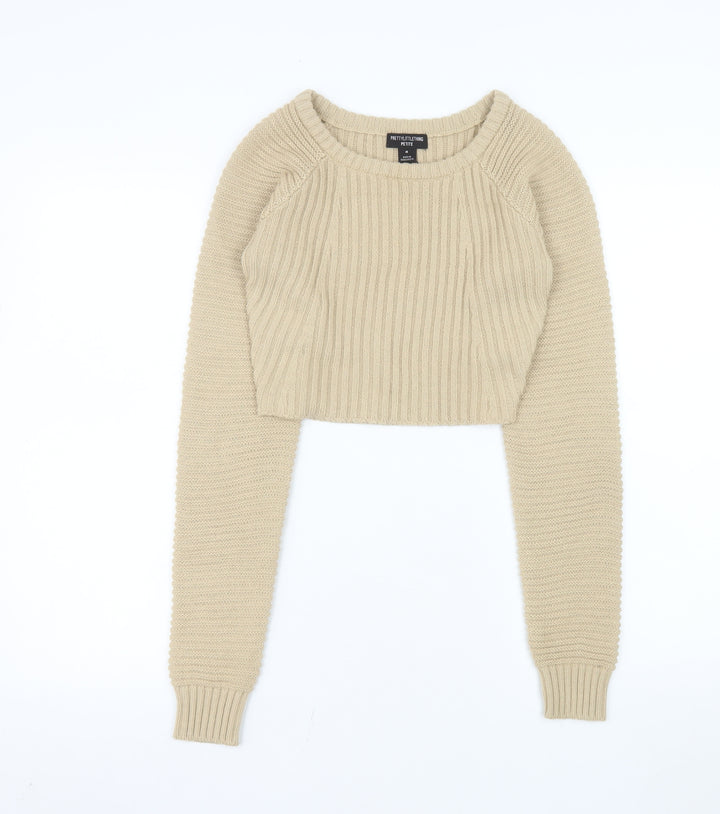 PrettyLittleThing Women Beige Petite M Rib Knit Pullover Jumper