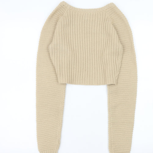 PrettyLittleThing Women Beige Petite M Rib Knit Pullover Jumper