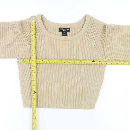PrettyLittleThing Women Beige Petite M Rib Knit Pullover Jumper