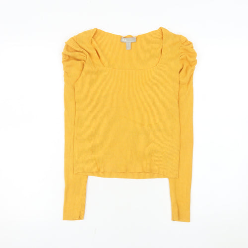 ASOS Women's Yellow Long Sleeve Square Neck Ribbed Top Size 10