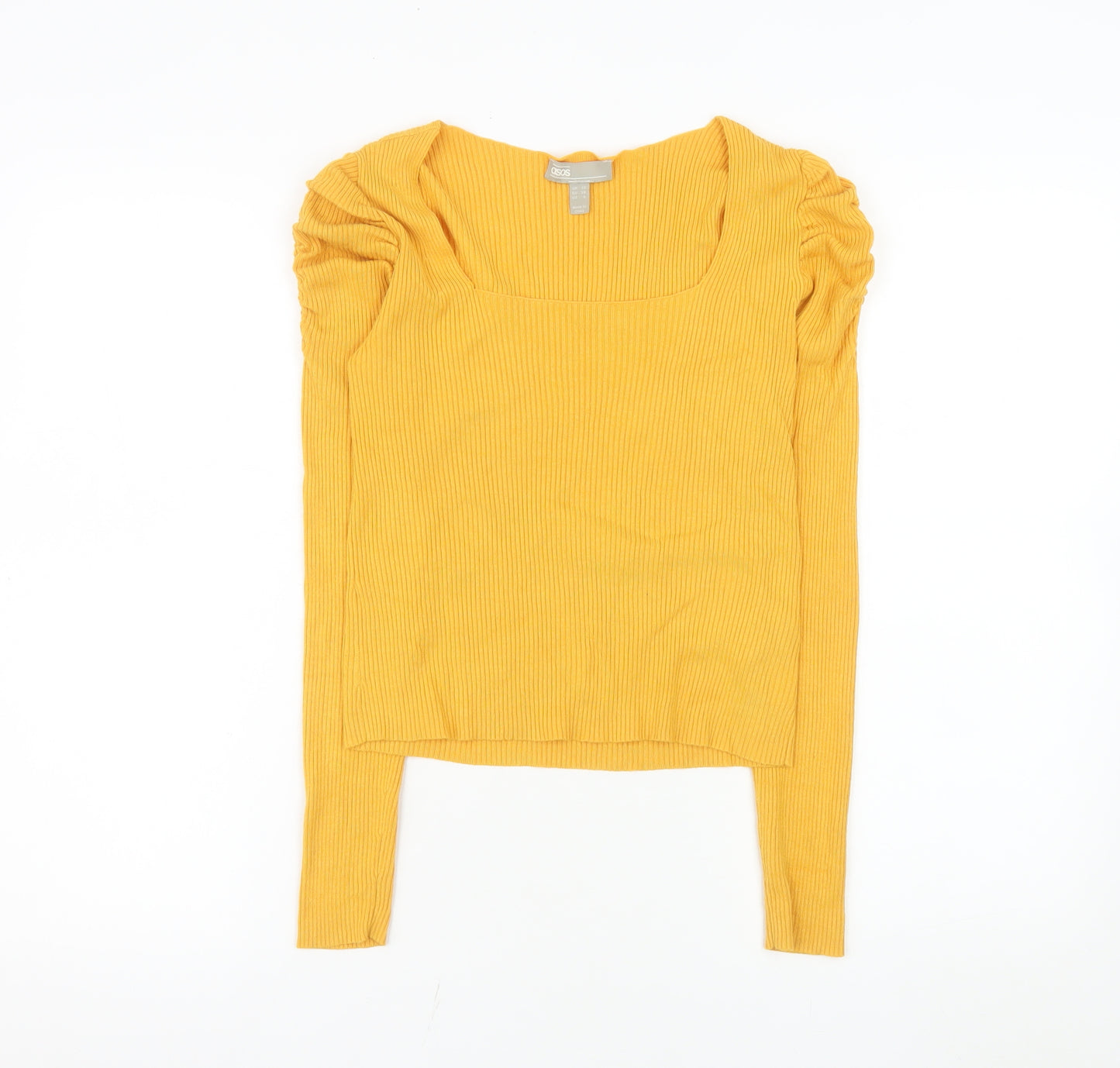 ASOS Women's Yellow Long Sleeve Square Neck Ribbed Top Size 10