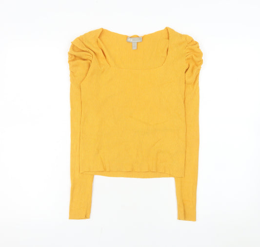 ASOS Women's Yellow Long Sleeve Square Neck Ribbed Top Size 10