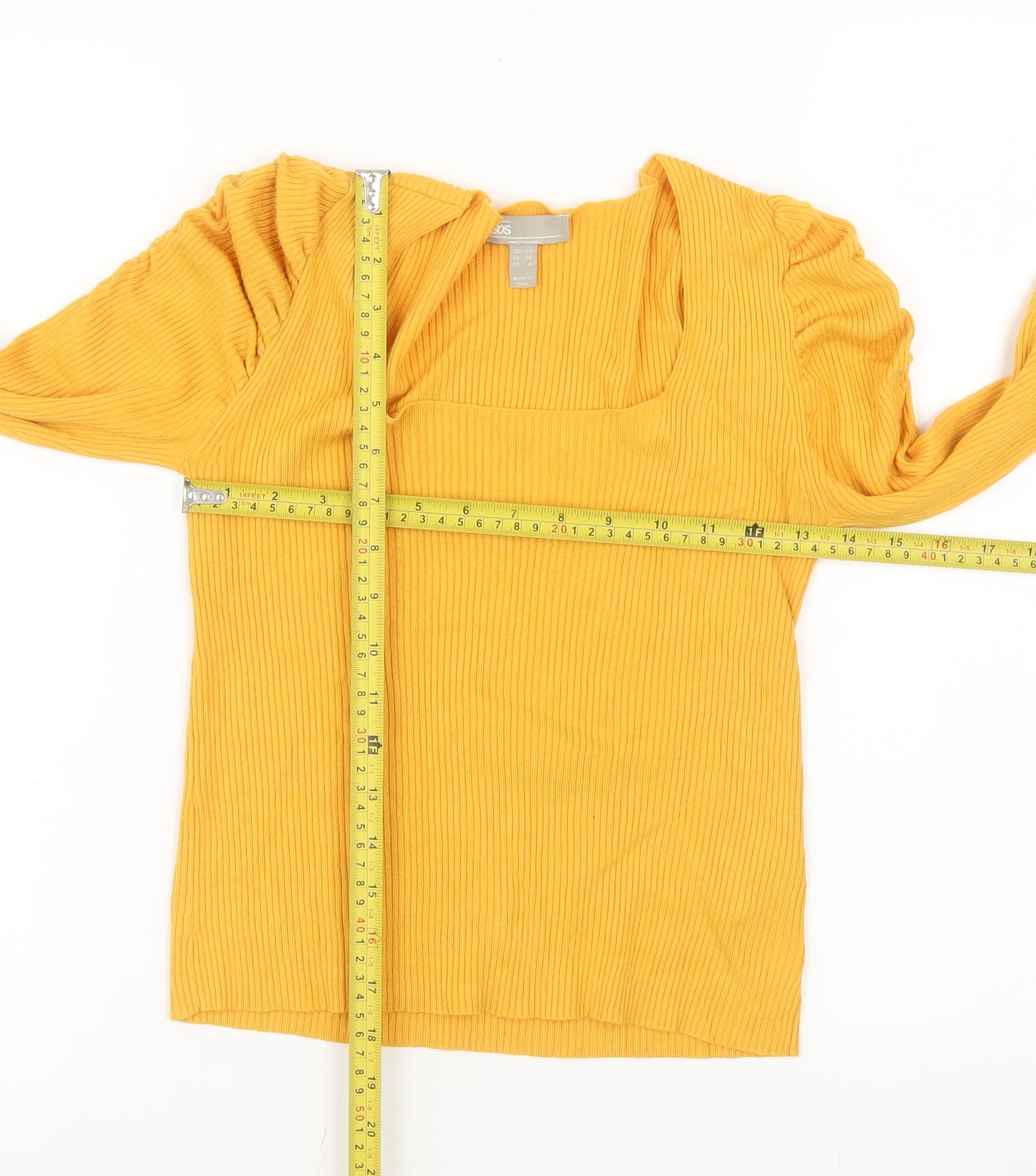 ASOS Women's Yellow Long Sleeve Square Neck Ribbed Top Size 10