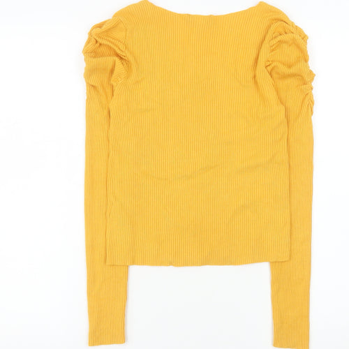 ASOS Women's Yellow Long Sleeve Square Neck Ribbed Top Size 10