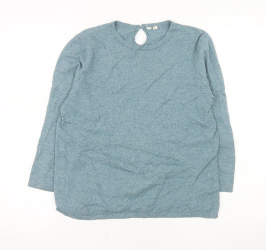 White Stuff Womens Blue Knit Long Sleeve Crew Neck Blouse Size 14