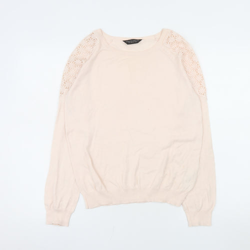 Dorothy Perkins Women Beige Lace Shoulder Cotton Knit Top Size 12