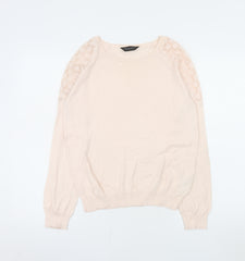 Dorothy Perkins Women Beige Lace Shoulder Cotton Knit Top Size 12