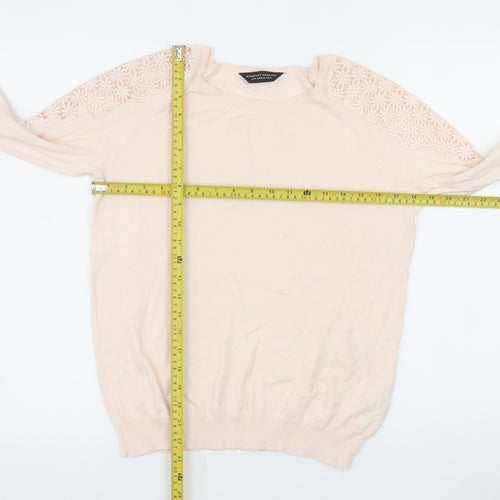 Dorothy Perkins Women Beige Lace Shoulder Cotton Knit Top Size 12