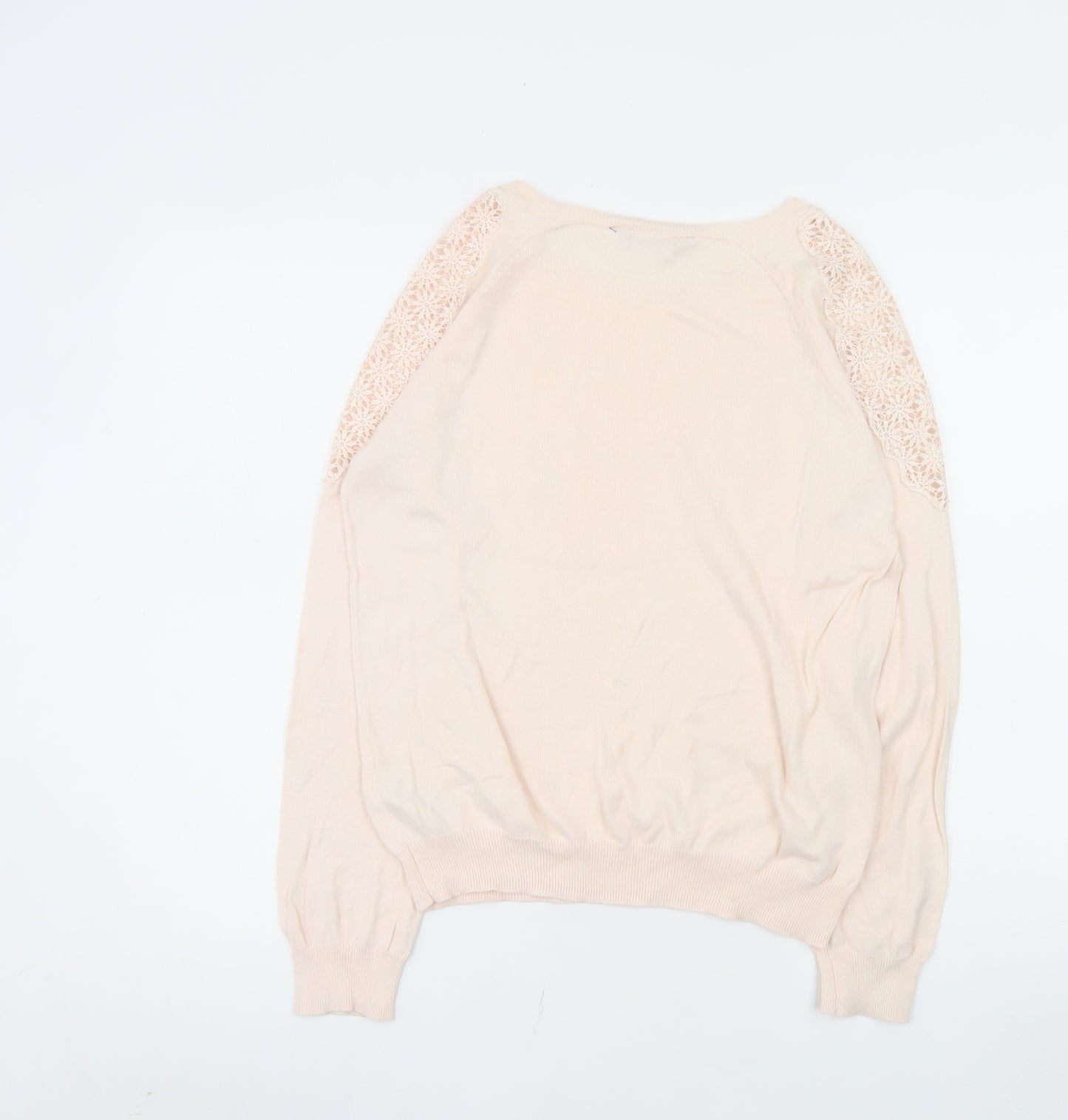 Dorothy Perkins Women Beige Lace Shoulder Cotton Knit Top Size 12