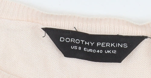 Dorothy Perkins Women Beige Lace Shoulder Cotton Knit Top Size 12