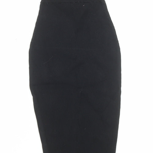 Stella & Jamie Women’s Black XS Ribbed High Waist Midi Pencil Skirt