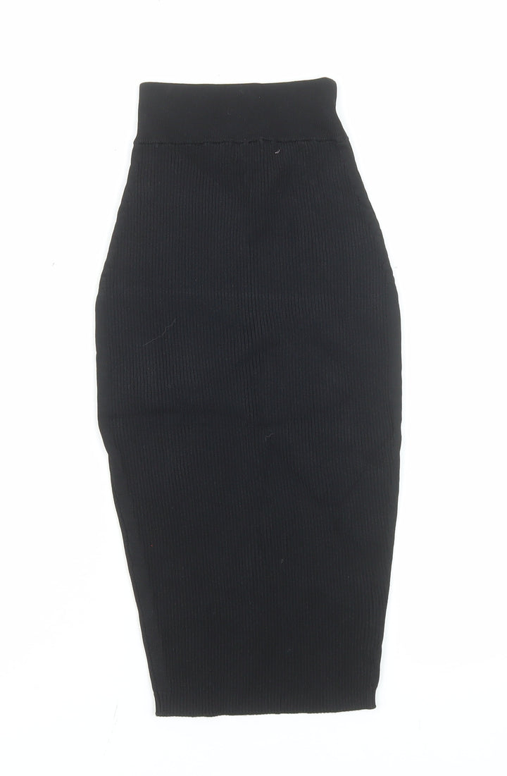 Stella & Jamie Women’s Black XS Ribbed High Waist Midi Pencil Skirt