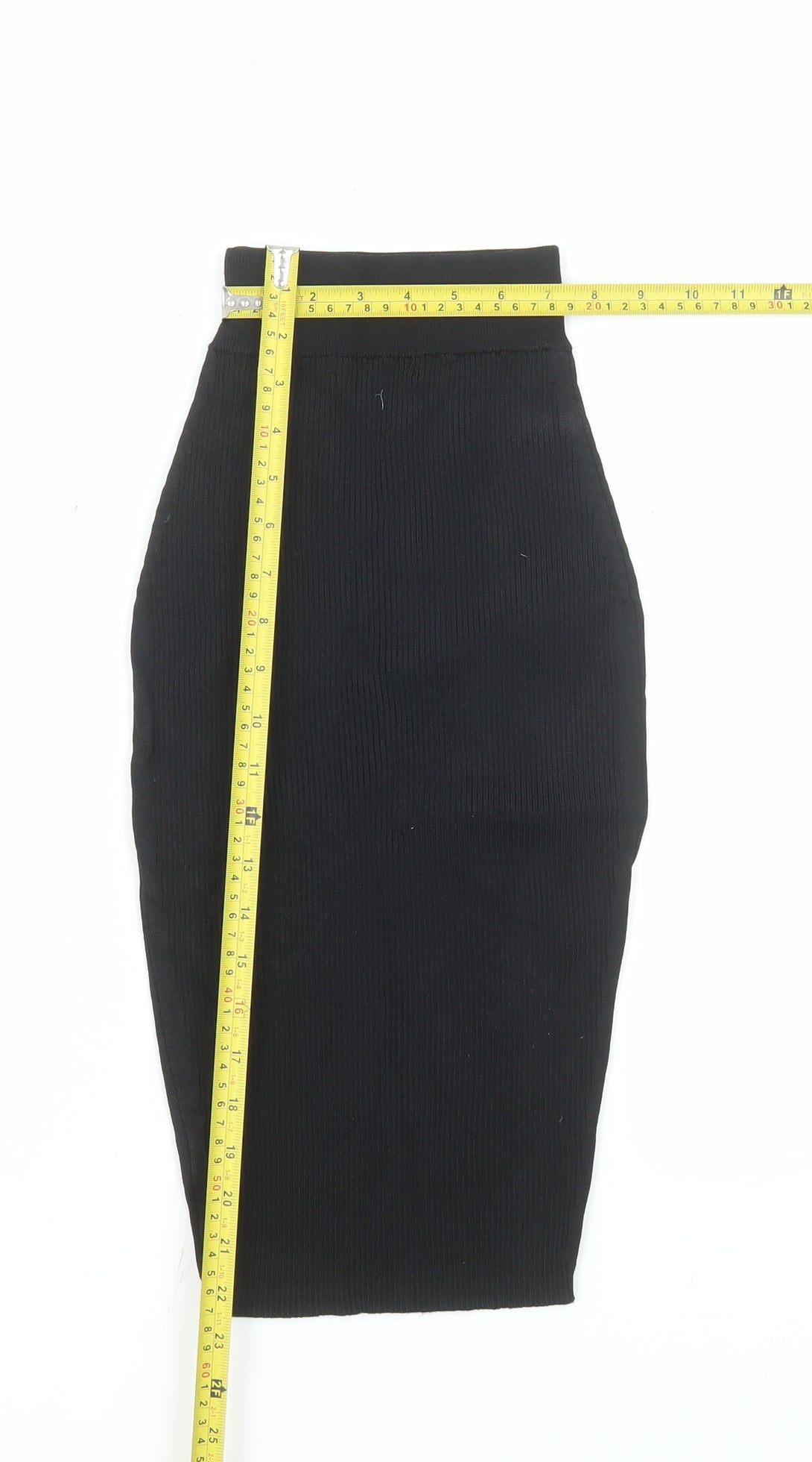 Stella & Jamie Women’s Black XS Ribbed High Waist Midi Pencil Skirt