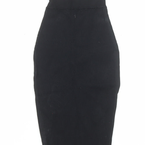 Stella & Jamie Women’s Black XS Ribbed High Waist Midi Pencil Skirt