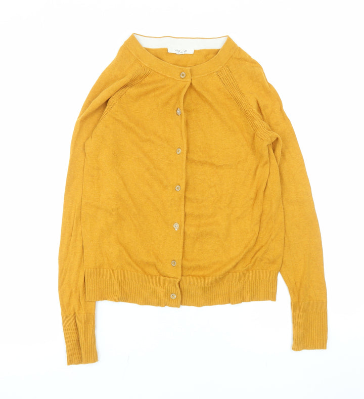 White Stuff Women Yellow Cotton Crew Neck Cardigan Size 8