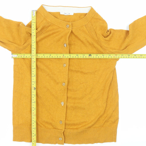White Stuff Women Yellow Cotton Crew Neck Cardigan Size 8