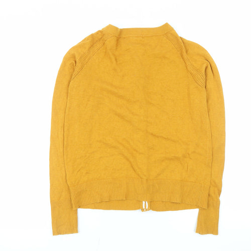 White Stuff Women Yellow Cotton Crew Neck Cardigan Size 8