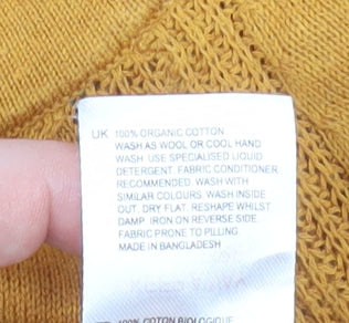 White Stuff Women Yellow Cotton Crew Neck Cardigan Size 8