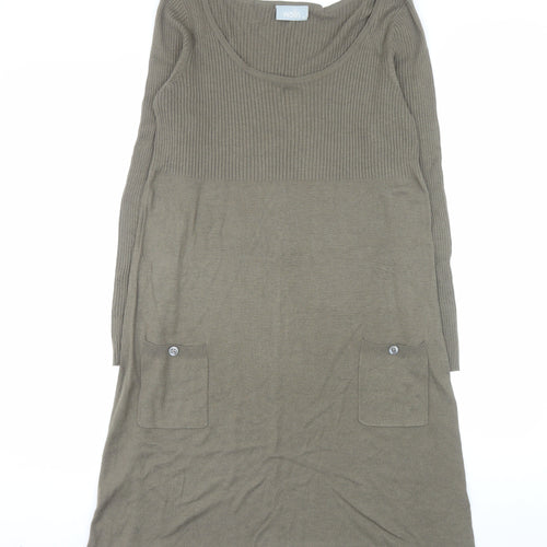 Wallis Women Brown Knit Jumper Dress M Long Sleeve Scoop Neck