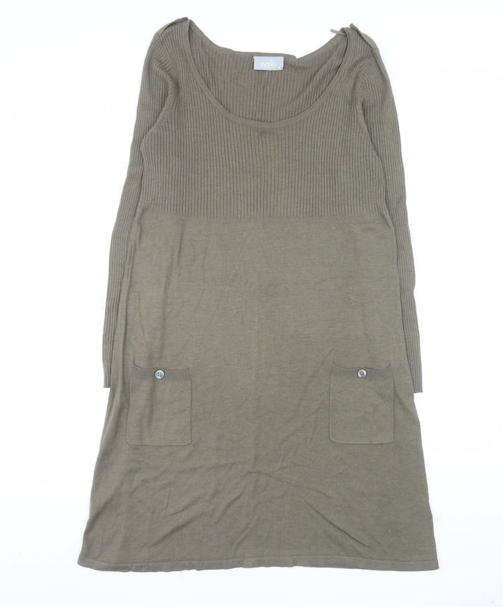 Wallis Women Brown Knit Jumper Dress M Long Sleeve Scoop Neck