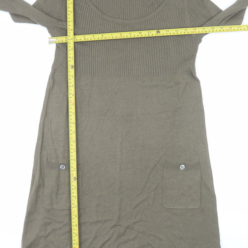 Wallis Women Brown Knit Jumper Dress M Long Sleeve Scoop Neck