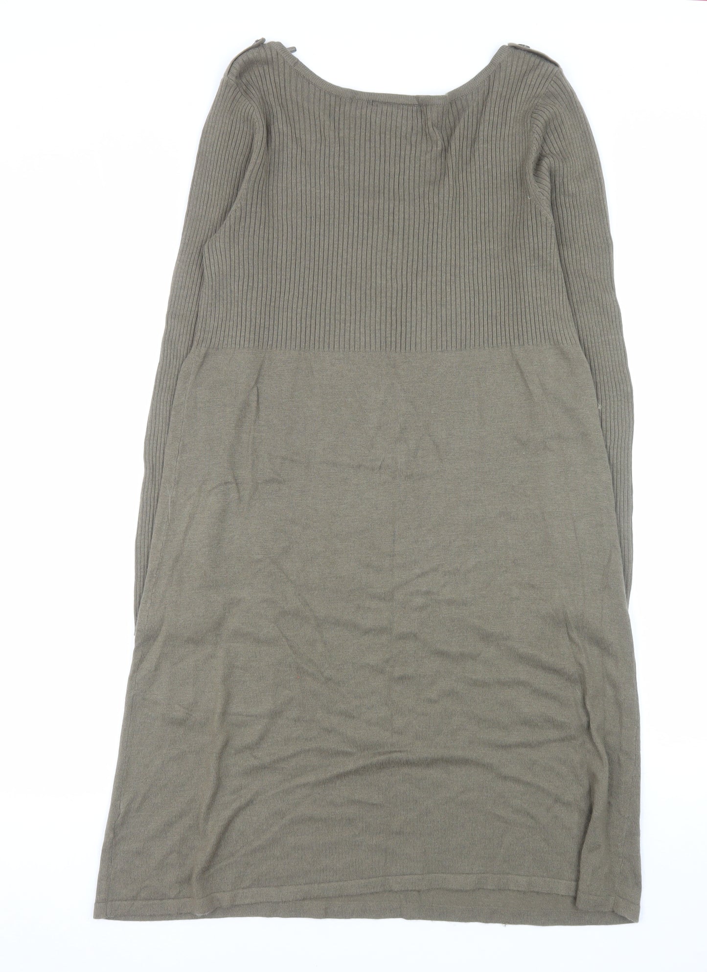 Wallis Women Brown Knit Jumper Dress M Long Sleeve Scoop Neck