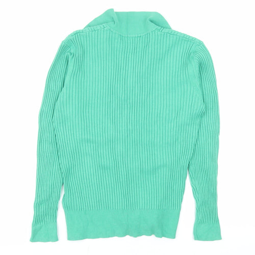 Marks and Spencer Women's Green Collared Rib Knit Long Sleeve Polo Top Size 12