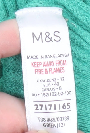 Marks and Spencer Women's Green Collared Rib Knit Long Sleeve Polo Top Size 12