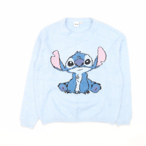 Disney Women’s Blue Stitch Crew Neck Pullover Sweatshirt XS