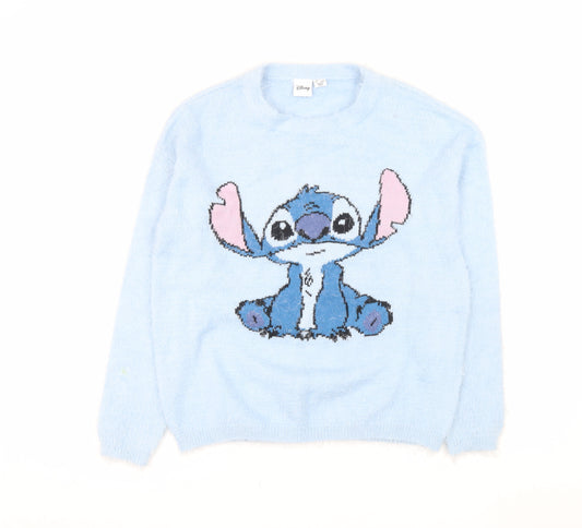 Disney Women’s Blue Stitch Crew Neck Pullover Sweatshirt XS