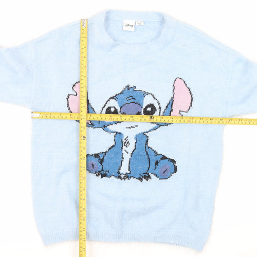 Disney Women’s Blue Stitch Crew Neck Pullover Sweatshirt XS