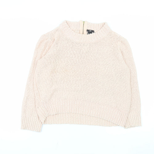 H&M Women Beige Cotton High Neck Knit Jumper Size 12
