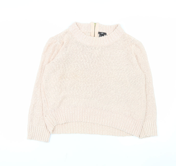 H&M Women Beige Cotton High Neck Knit Jumper Size 12