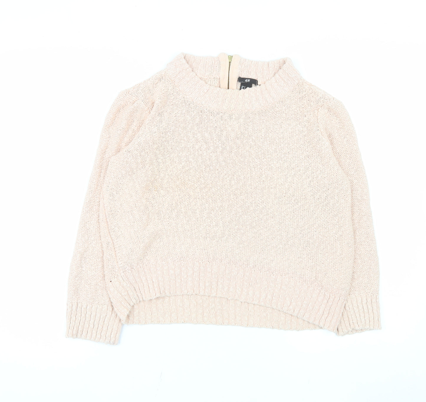 H&M Women Beige Cotton High Neck Knit Jumper Size 12