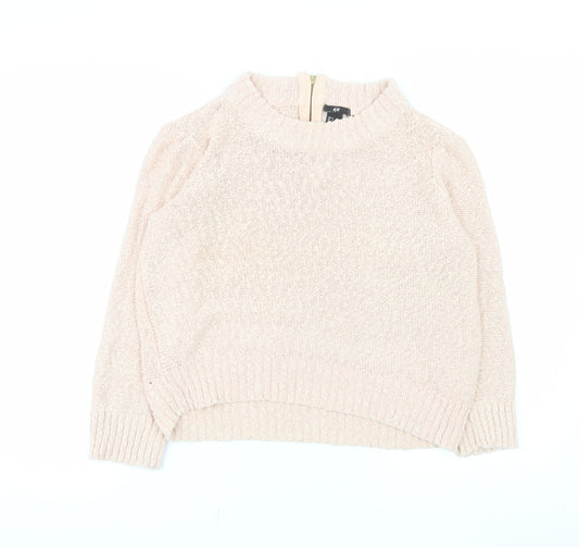 H&M Women Beige Cotton High Neck Knit Jumper Size 12