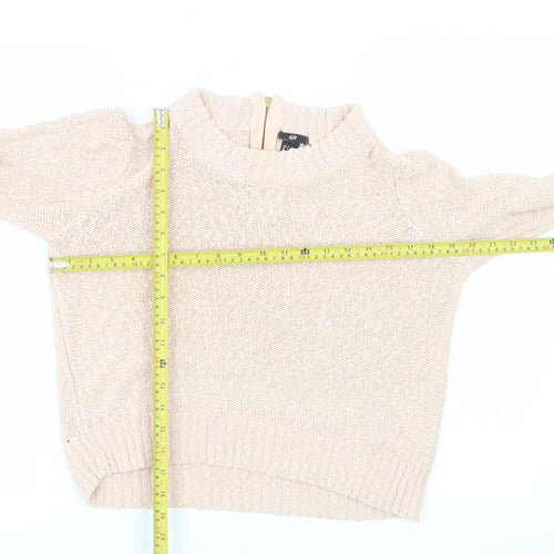 H&M Women Beige Cotton High Neck Knit Jumper Size 12