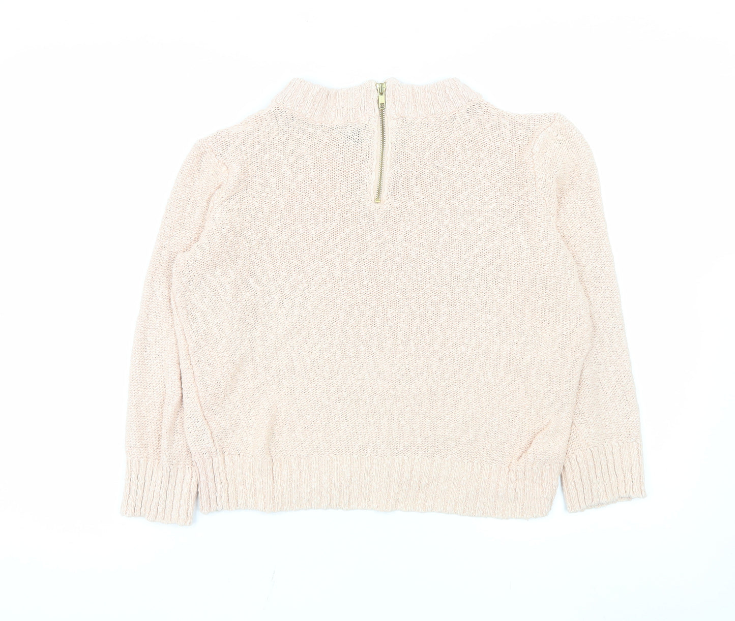 H&M Women Beige Cotton High Neck Knit Jumper Size 12