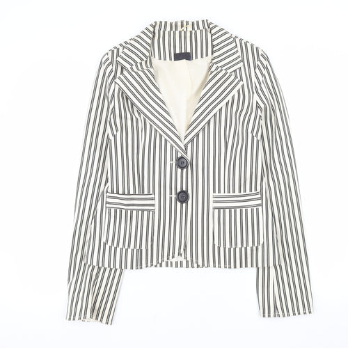 Pilot Women’s White Striped Cotton Stretch Blazer Jacket Size 12