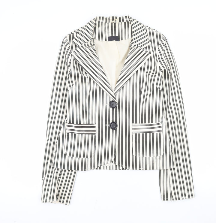 Pilot Women’s White Striped Cotton Stretch Blazer Jacket Size 12
