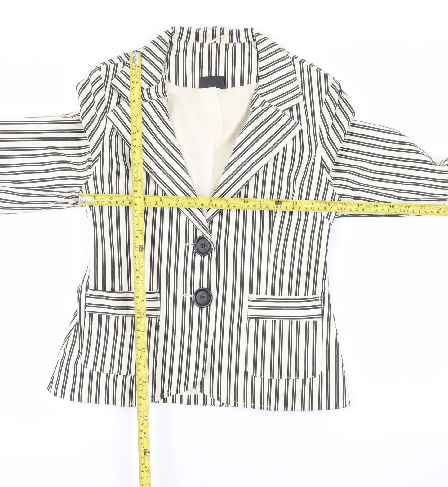 Pilot Women’s White Striped Cotton Stretch Blazer Jacket Size 12