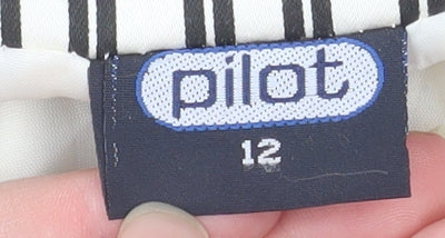 Pilot Women’s White Striped Cotton Stretch Blazer Jacket Size 12