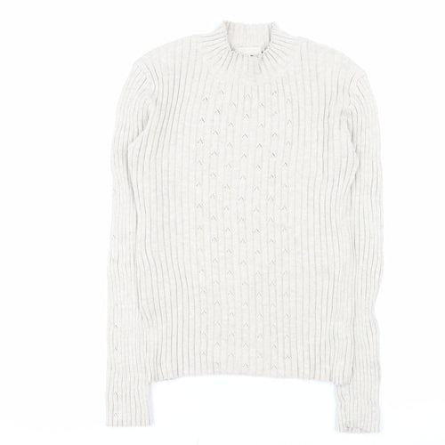 Laura Ashley Women’s Ivory Mock Neck Knit Cotton Jumper Size M