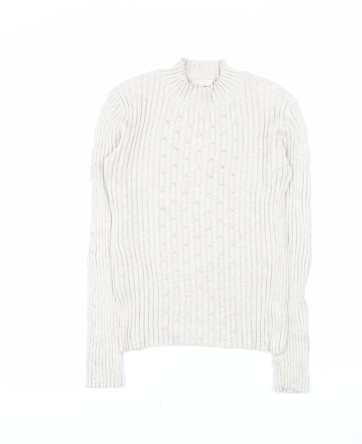 Laura Ashley Women’s Ivory Mock Neck Knit Cotton Jumper Size M
