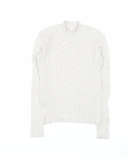 Laura Ashley Women’s Ivory Mock Neck Knit Cotton Jumper Size M