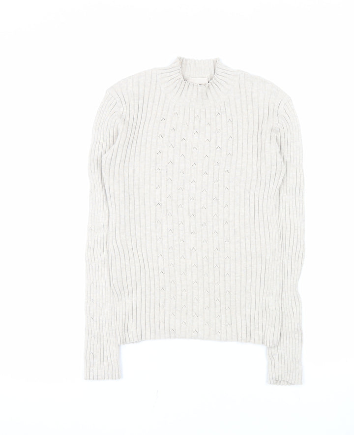 Laura Ashley Women’s Ivory Mock Neck Knit Cotton Jumper Size M