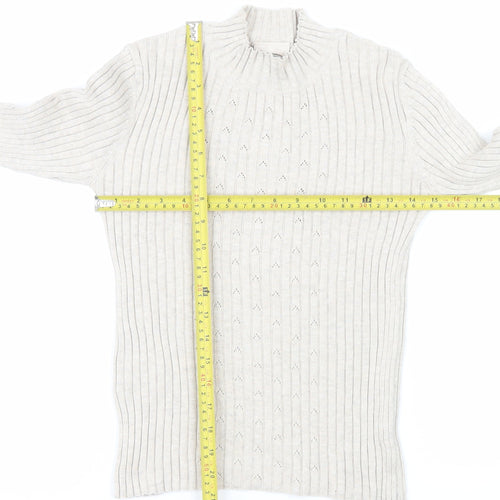 Laura Ashley Women’s Ivory Mock Neck Knit Cotton Jumper Size M