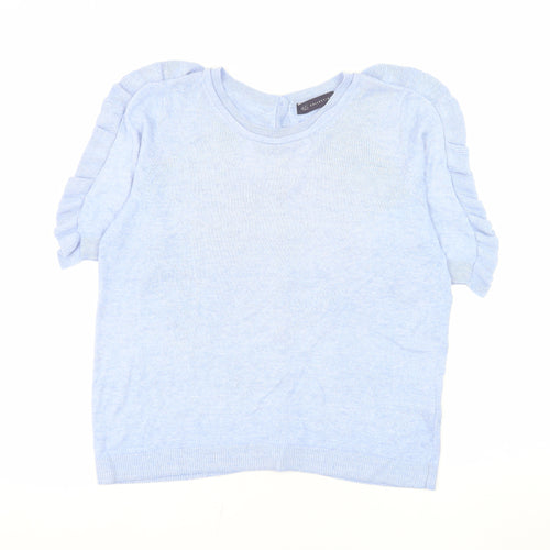 Marks and Spencer Womens Blue Ruffle Sleeve Knit Blouse Size 12