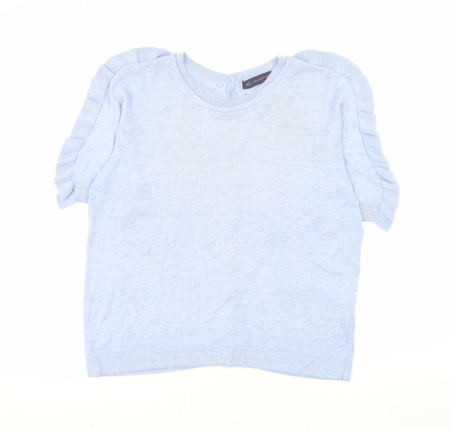Marks and Spencer Womens Blue Ruffle Sleeve Knit Blouse Size 12