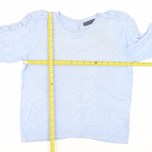 Marks and Spencer Womens Blue Ruffle Sleeve Knit Blouse Size 12